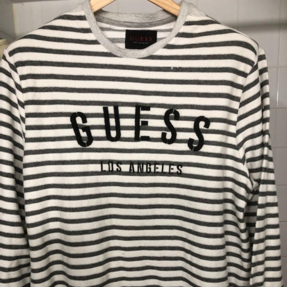 MENS EMBROIDERY GUESS LOS ANGELES STRIPE SWEATER LONGSLEEVE SIZE XL